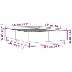 vidaXL Bed Frame with LED Lights Concrete Grey 140x190 cm Engineered Wood