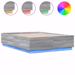 vidaXL Bed Frame with LED Lights Bed Grey Sonoma 140x190 cm Engineered Wood