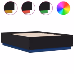vidaXL Bed Frame with LED Lights Bed Base Mattress Foundation Engineered Wood - black, 135 x 190 cm
