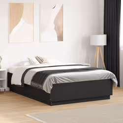 vidaXL Bed Frame with LED Lights Black 120x190 cm Small Double Engineered Wood - Additional view 4