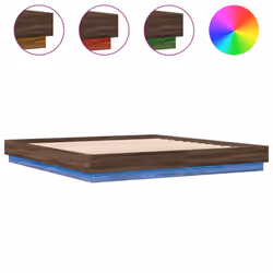 vidaXL Bed Frame with LED Lights Bed Base Brown Oak 180x200 cm Super King
