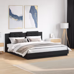 vidaXL Bed Frame with Headboard Home Bed Base Black 200x200cm Engineered Wood