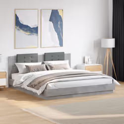 vidaXL Bed Frame with Headboard Bed Concrete Grey 200x200cm Engineered Wood