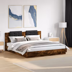 vidaXL Bed Frame & Headboard Smoked Oak 180x200 cm Super King Engineered Wood