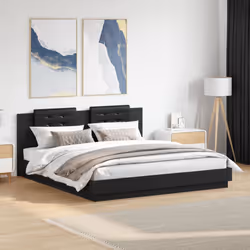 vidaXL Bed Frame with Headboard Home Bed Base Black 160x200 cm Engineered Wood