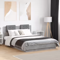 vidaXL Bed Frame with Headboard Bed Concrete Grey 140x200 cm Engineered Wood