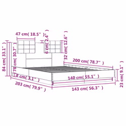 vidaXL Bed Frame with Headboard Bed Concrete Grey 140x200 cm Engineered Wood - Additional view 8