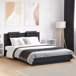 vidaXL Bed Frame with Headboard Home Bed Base Black 120x200 cm Engineered Wood