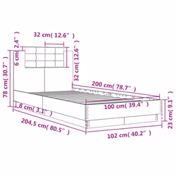 vidaXL Bed Frame with Headboard Bed Concrete Grey 100x200 cm Engineered Wood