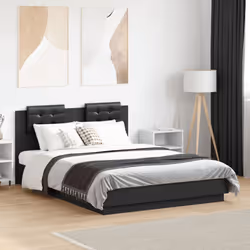 vidaXL Bed Frame with Headboard Bed Black 135x190 cm Double Engineered Wood