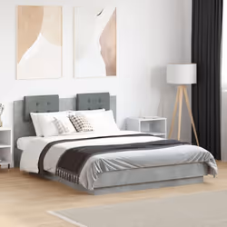 vidaXL Bed Frame & Headboard Concrete Grey 135x190 cm Double Engineered Wood