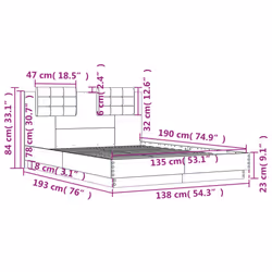 vidaXL Bed Frame & Headboard Concrete Grey 135x190 cm Double Engineered Wood - Additional view 8