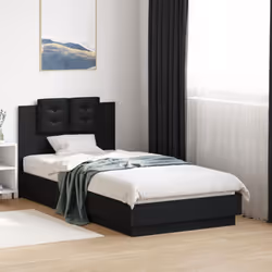 vidaXL Bed Frame with Headboard Bed Black 90x190 cm Single Engineered Wood