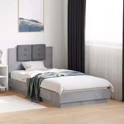 vidaXL Bed Frame with Headboard Concrete Grey 90x190 cm Single Engineered Wood