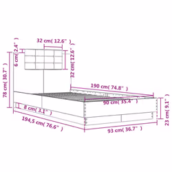 vidaXL Bed Frame with Headboard Concrete Grey 90x190 cm Single Engineered Wood