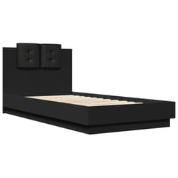 vidaXL Bed Frame with Headboard Black 75x190 cm Small Single Engineered Wood