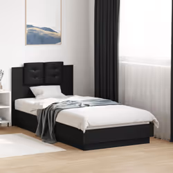 vidaXL Bed Frame with Headboard Black 75x190 cm Small Single Engineered Wood