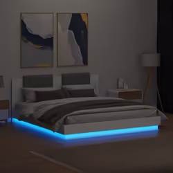 vidaXL Bed Frame with Headboard and LED Lights Home Bed Base White 200x200 cm - Additional view 4