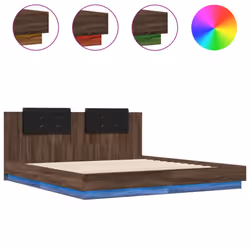 vidaXL Bed Frame with Headboard and LED Lights Bed Base Brown Oak 200x200 cm