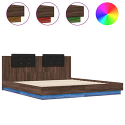 vidaXL Bed Frame with Headboard and LED Lights Bed Base Brown Oak 200x200 cm