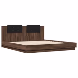 vidaXL Bed Frame with Headboard and LED Lights Bed Base Brown Oak 200x200 cm