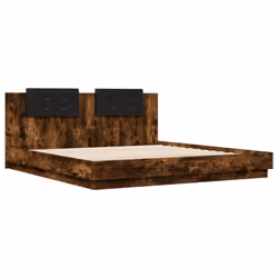 vidaXL Bed Frame with Headboard & LED Lights Smoked Oak 180x200 cm Super King