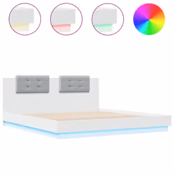 vidaXL Bed Frame with Headboard and LED Lights Home Bed Base White 160x200 cm