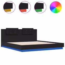 vidaXL Bed Frame with Headboard and LED Lights Home Bed Base Black 160x200 cm