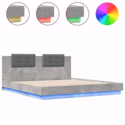 vidaXL Bed Frame with Headboard and LED Lights Bed Concrete Grey 160x200 cm