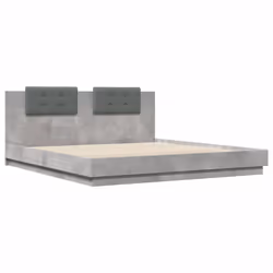 vidaXL Bed Frame with Headboard and LED Lights Bed Concrete Grey 160x200 cm