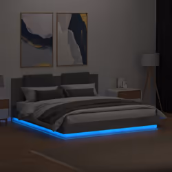 vidaXL Bed Frame with Headboard and LED Lights Bed Concrete Grey 160x200 cm - Additional view 4