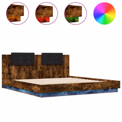 vidaXL Bed Frame with Headboard and LED Lights Bed Base Smoked Oak 160x200 cm