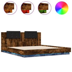 vidaXL Bed Frame with Headboard and LED Lights Bed Base Smoked Oak 160x200 cm