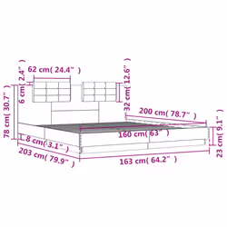 vidaXL Bed Frame with Headboard and LED Lights Bed Base Smoked Oak 160x200 cm
