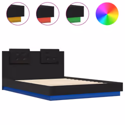 vidaXL Bed Frame with Headboard and LED Lights Home Bed Base Black 140x200 cm