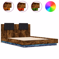 vidaXL Bed Frame with Headboard and LED Lights Bed Base Smoked Oak 140x200 cm