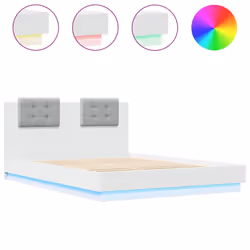 vidaXL Bed Frame with Headboard and LED Lights Home Bed Base White 120x200 cm