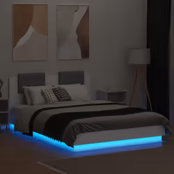 vidaXL Bed Frame with Headboard and LED Lights Home Bed Base White 120x200 cm - Additional view 4