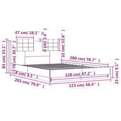 vidaXL Bed Frame with Headboard and LED Lights Bed Concrete Grey 120x200 cm