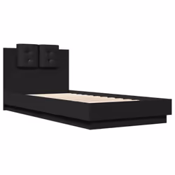 vidaXL Bed Frame with Headboard and LED Lights Home Bed Base Black 100x200 cm