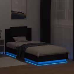 vidaXL Bed Frame with Headboard and LED Lights Home Bed Base Black 100x200 cm - Additional view 4