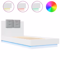 vidaXL Bed Frame with Headboard and LED Lights Home Bed Base White 90x200 cm