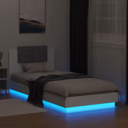 vidaXL Bed Frame with Headboard and LED Lights Home Bed Base White 90x200 cm - Additional view 4