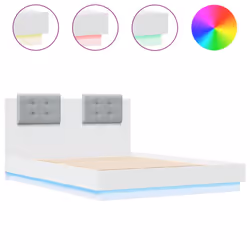 vidaXL Bed Frame with Headboard and LED Lights Home Bed Base White 140x190 cm