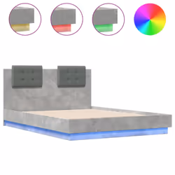 vidaXL Bed Frame with Headboard and LED Lights Bed Concrete Grey 140x190 cm