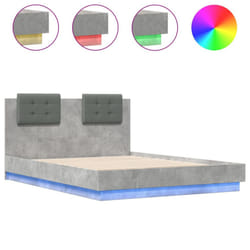 vidaXL Bed Frame with Headboard and LED Lights Bed Concrete Grey 140x190 cm
