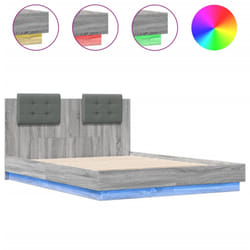 vidaXL Bed Frame with Headboard and LED Lights Bed Grey Sonoma 140x190 cm
