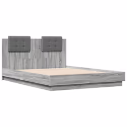 vidaXL Bed Frame with Headboard and LED Lights Bed Grey Sonoma 140x190 cm