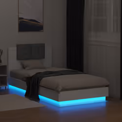 vidaXL Bed Frame with Headboard and LED Lights Bed White 90x190 cm Single - Additional view 4