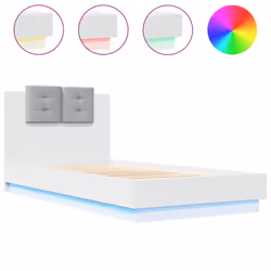 vidaXL Bed Frame with Headboard and LED Lights White 75x190 cm Small Single